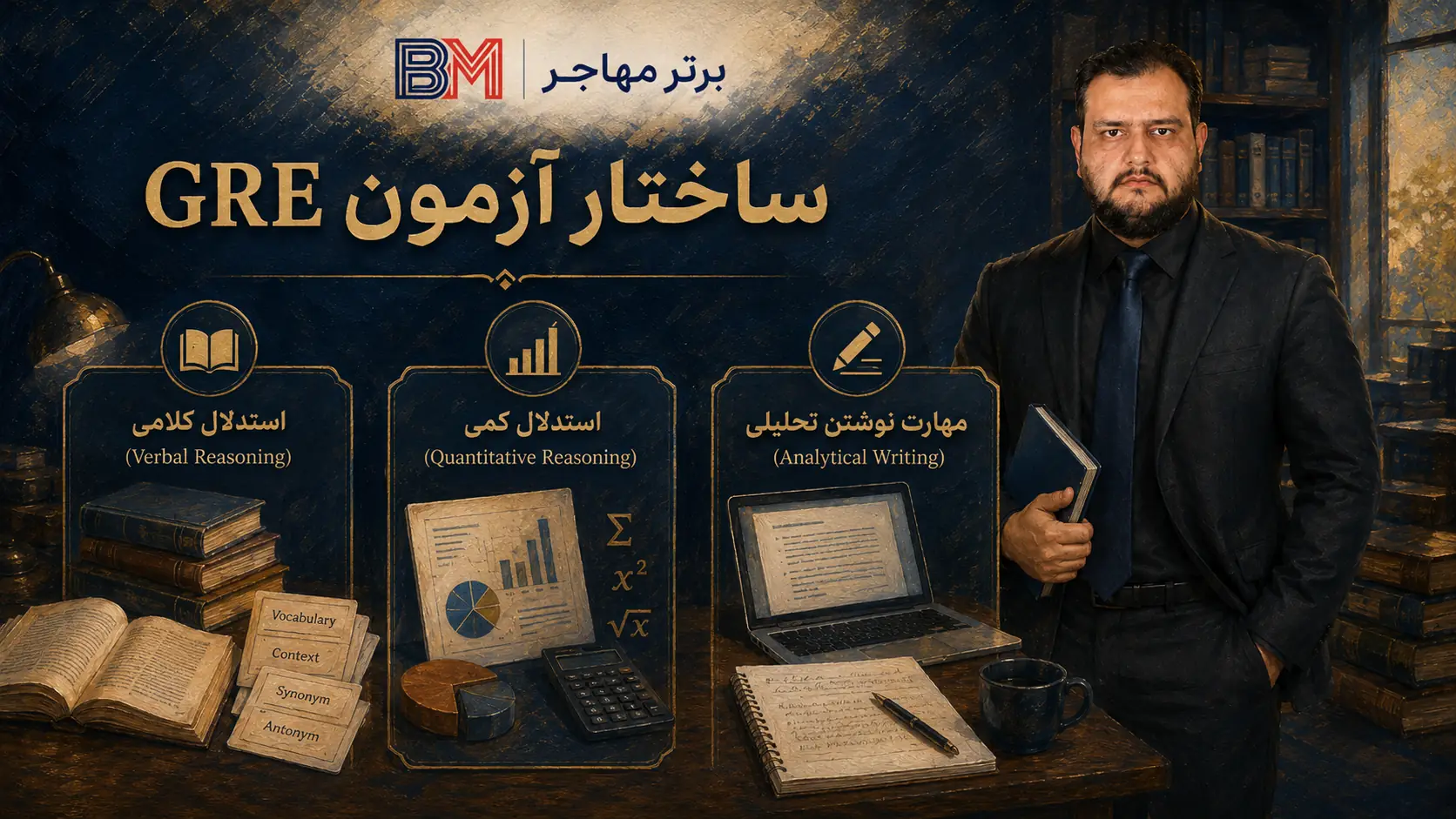 ساختار آزمون GRE شامل Verbal، Quantitative و Analytical Writing