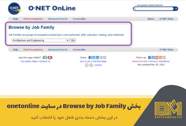 بخش Browse by Job Family در سایت onetonline