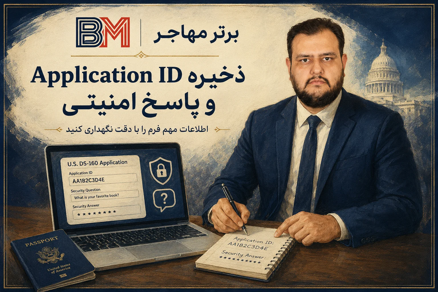 ذخیره Application ID و پاسخ امنیتی فرم DS-160