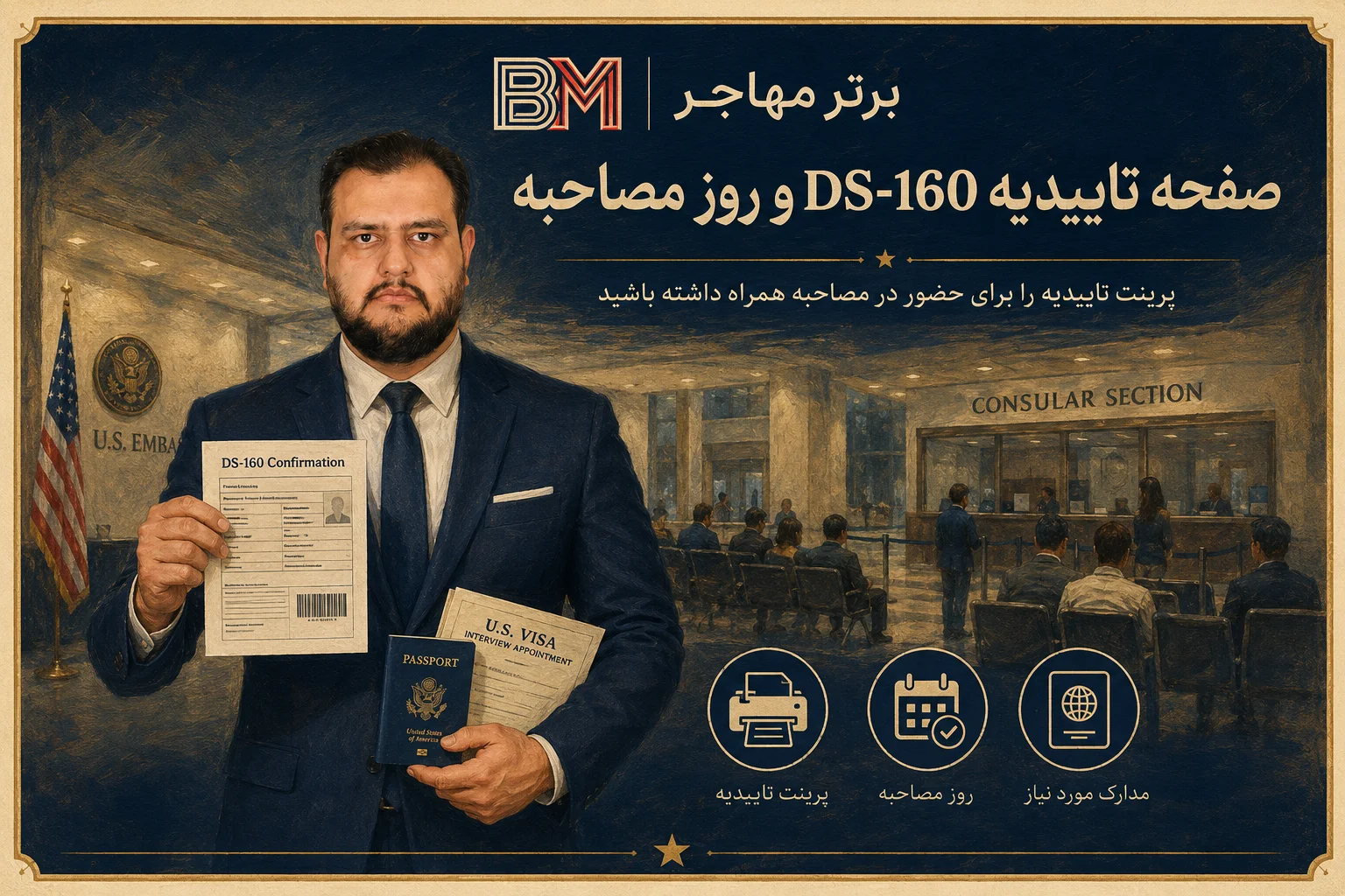 صفحه تاییدیه فرم DS-160 برای حضور در مصاحبه سفارت آمریکا