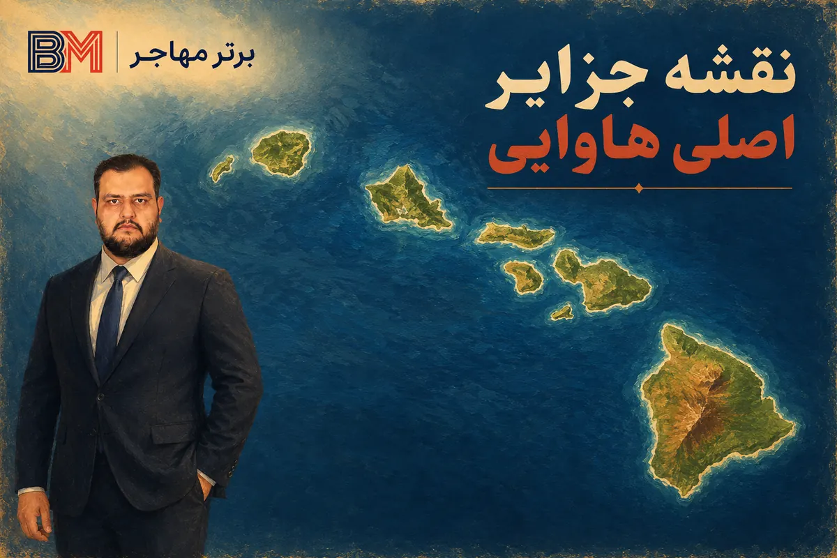 نقشه جزایر اصلی ایالت هاوایی شامل اوآهو مائوئی کائوآئی و جزیره بزرگ