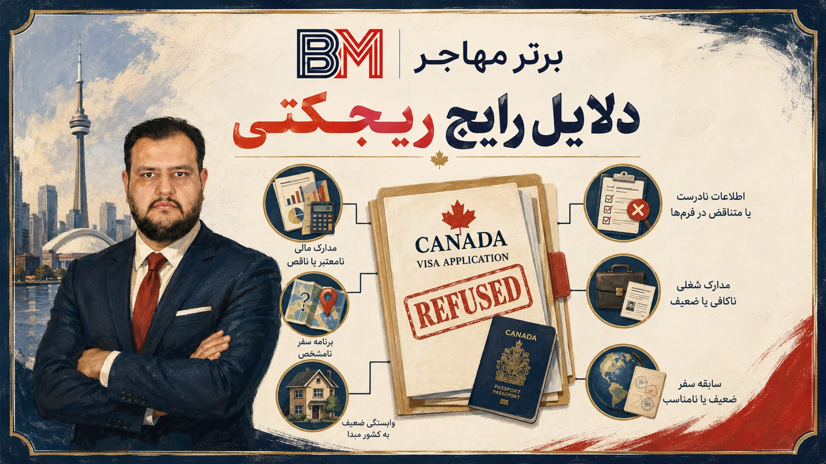 دلایل رایج ریجکتی ویزای کانادا شامل تمکن مالی هدف سفر و وابستگی