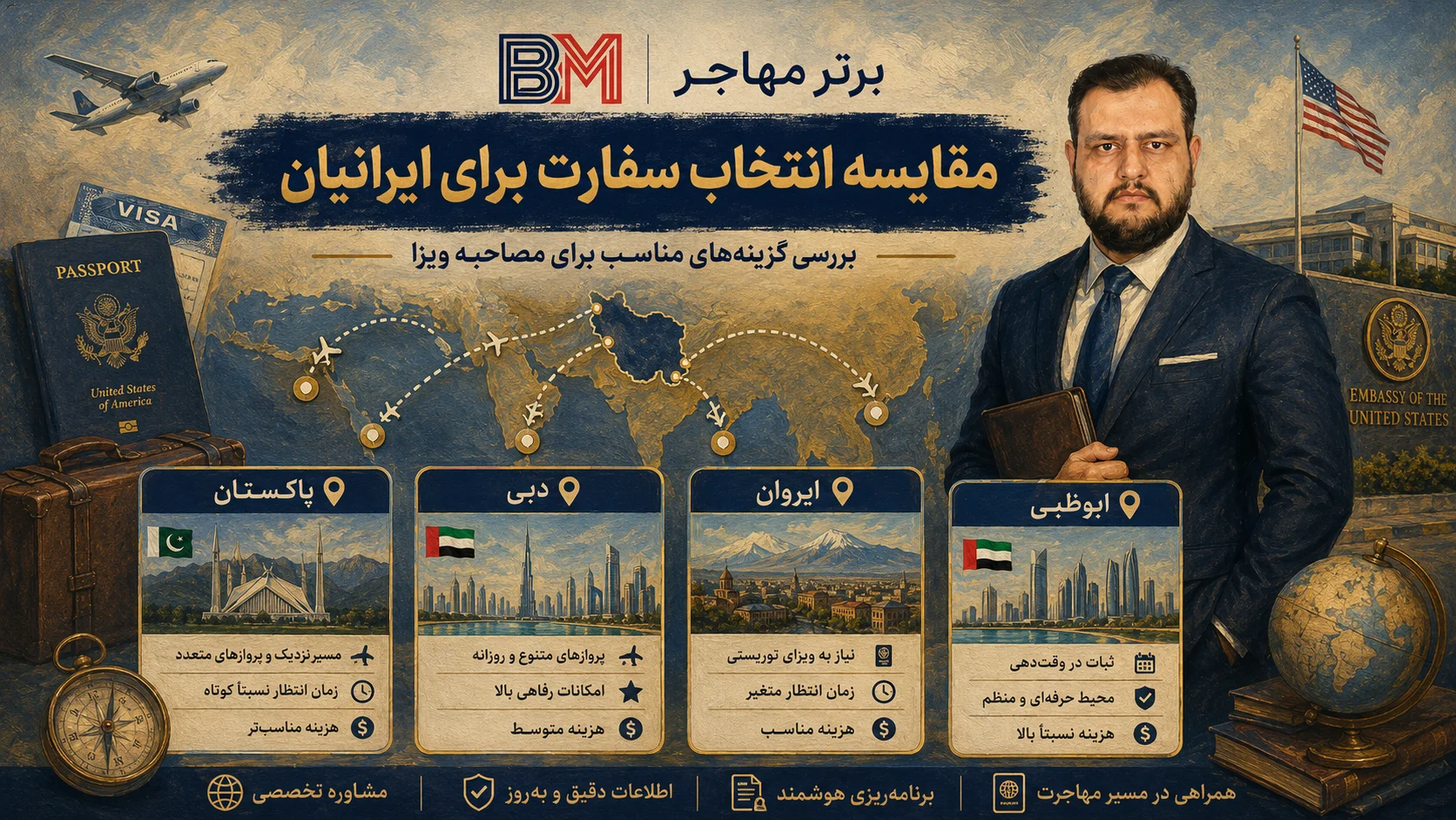 مقایسه انتخاب سفارت آمریکا برای ایرانیان پاکستان دبی ایروان ابوظبی