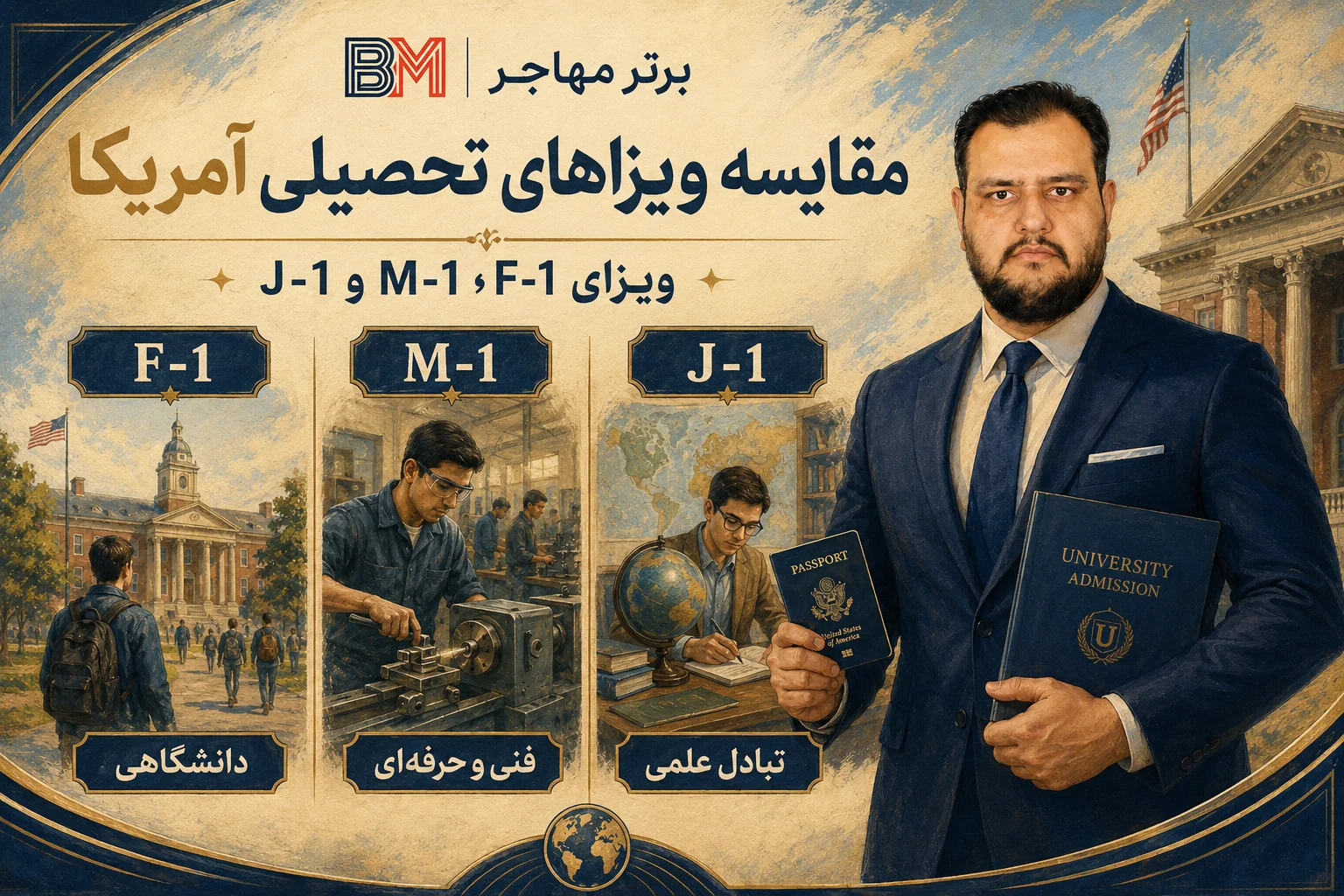 مقایسه ویزای F1، M1 و J1 آمریکا