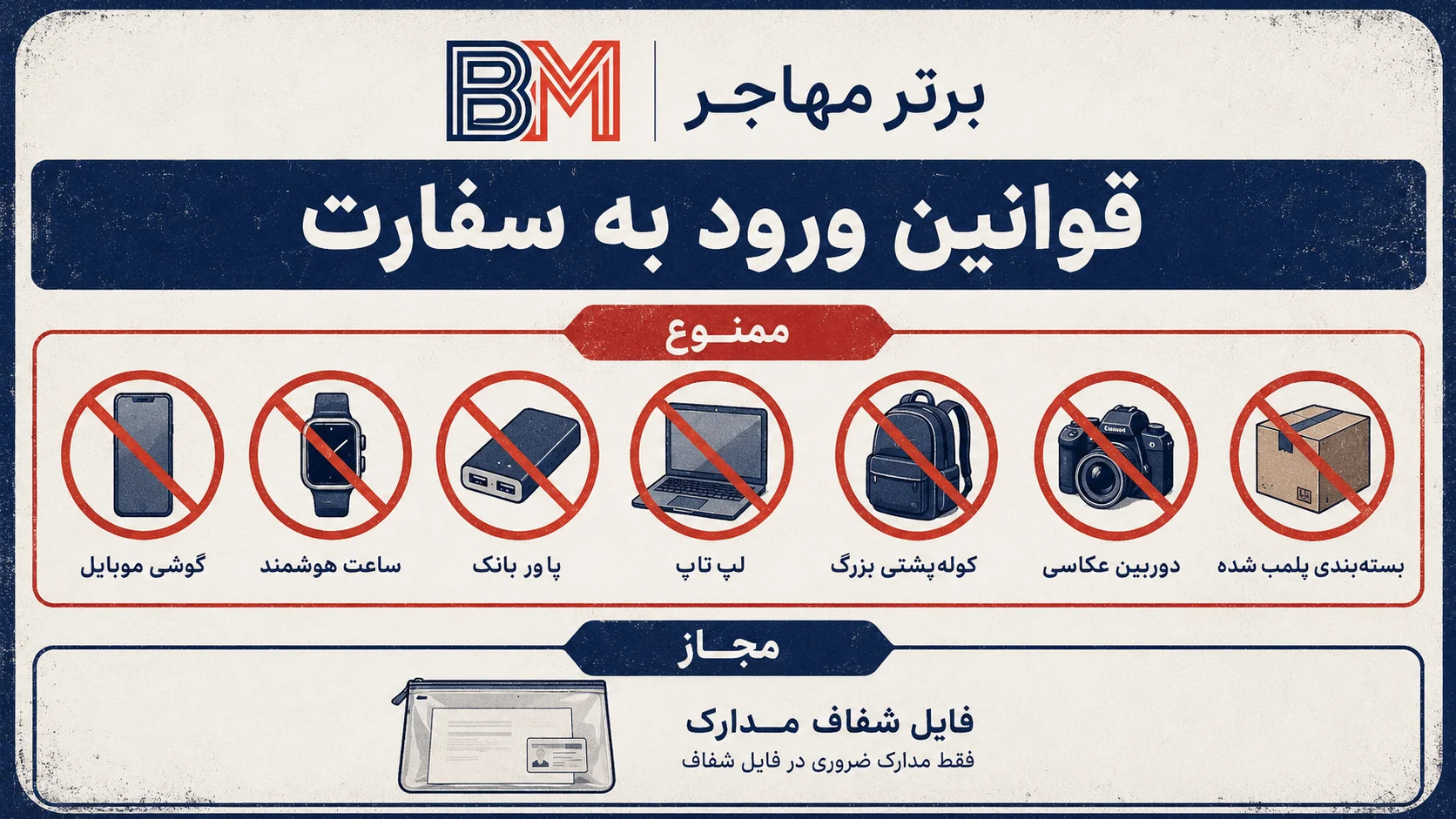 وسایل ممنوع هنگام ورود به سفارت آمریکا در ابوظبی