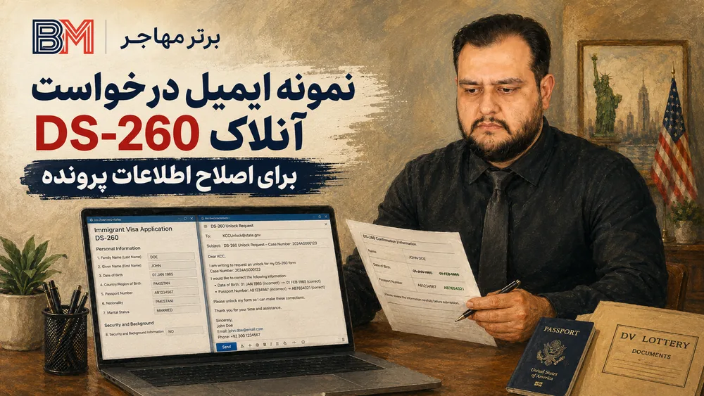 نمونه ایمیل درخواست آنلاک فرم DS-260 از KCC