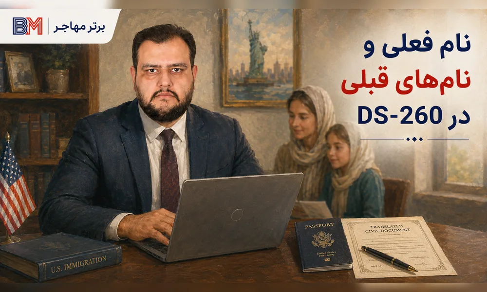ثبت نام فعلی و نام های قبلی برنده لاتاری در فرم DS-260