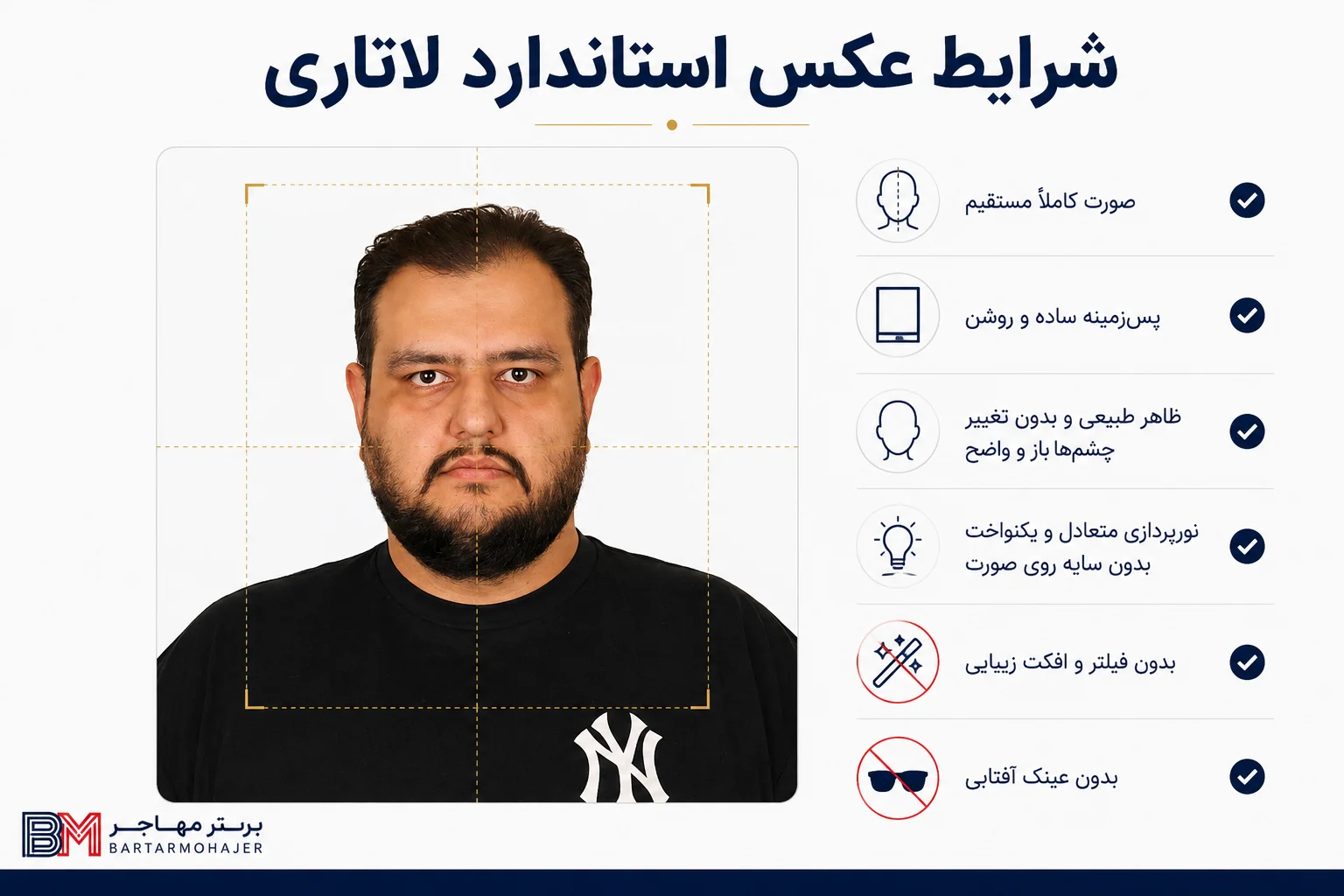 نمونه شرایط عکس استاندارد برای ثبت نام لاتاری آمریکا