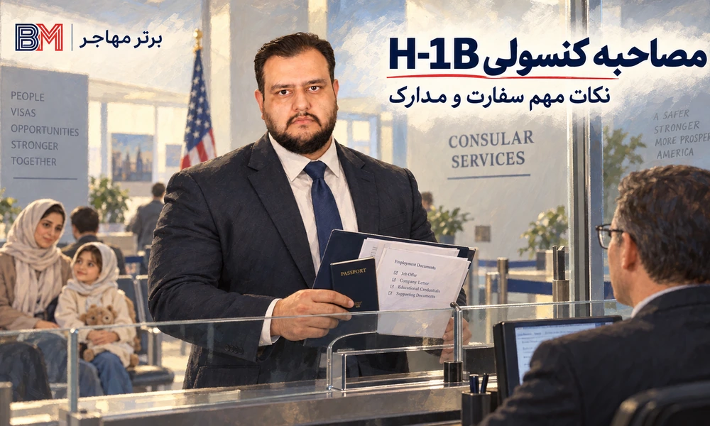مصاحبه متقاضی ویزای H-1B در سفارت یا کنسولگری آمریکا