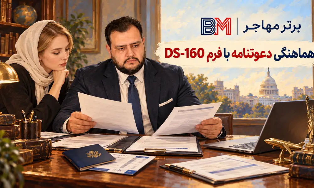 بررسی هماهنگی دعوتنامه ویزای آمریکا با فرم DS-160 و پاسپورت