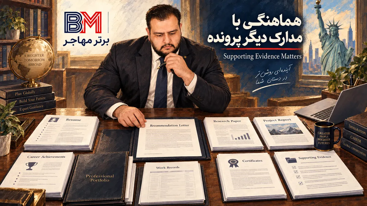ارتباط توصیه نامه مهاجرت با مدارک و شواهد پرونده حرفه ای