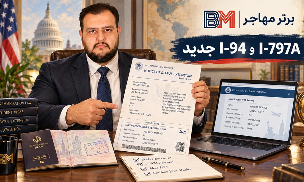 ارتباط فرم I-797A با I-94 جدید پس از تمدید وضعیت آمریکا