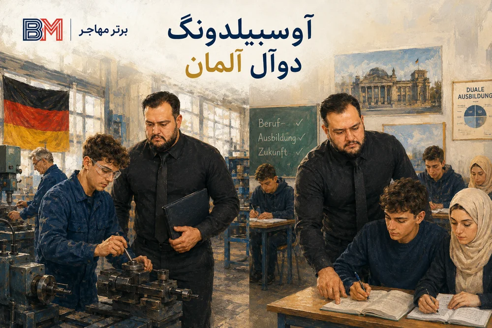 سیستم آوسبیلدونگ دوآل آلمان شامل آموزش در شرکت و مدرسه فنی