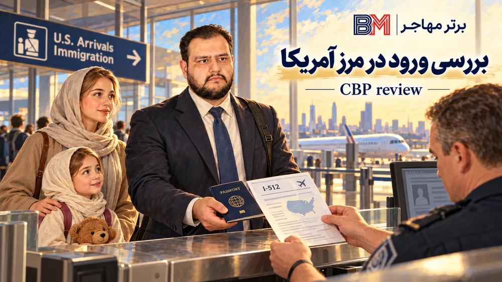 بررسی مدرک I-512 و پاسپورت هنگام بازگشت به آمریکا توسط مامور مرزی