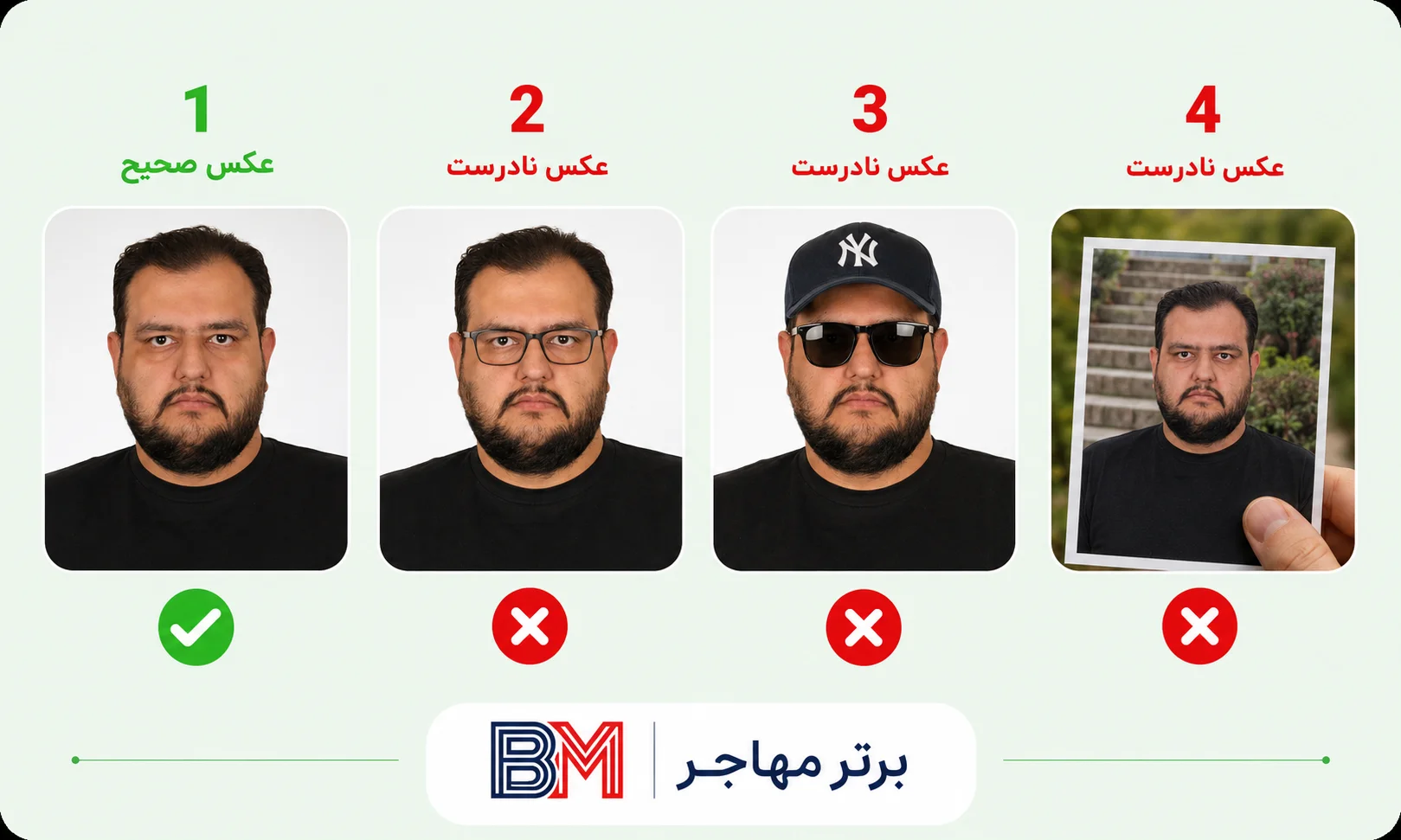 نمونه عکس صحیح و اشتباه برای ثبت نام لاتاری گرین کارت آمریکا