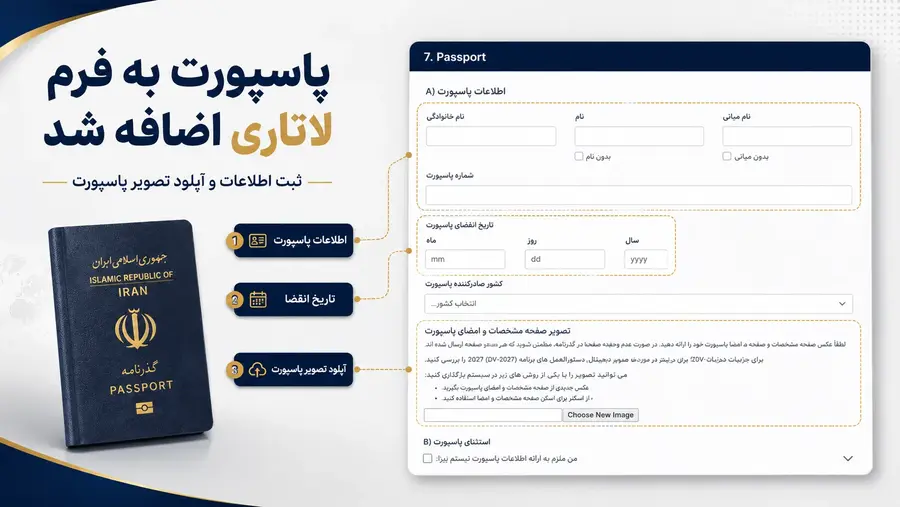 بخش ثبت اطلاعات و آپلود تصویر پاسپورت در فرم ثبت نام لاتاری DS-5501