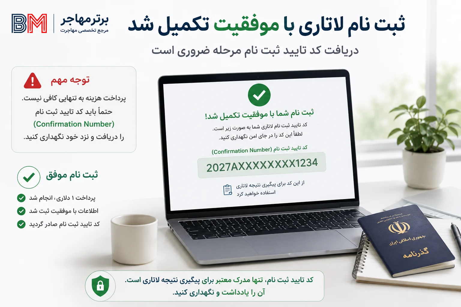 دریافت Confirmation Number لاتاری پس از پرداخت و ثبت نهایی فرم